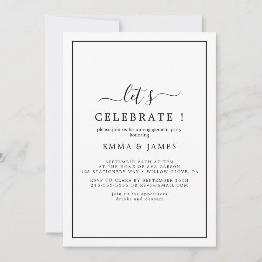 Minimalistische zwarte "Let's Celebrate" Uitnodigi Kaart (Voorkant)