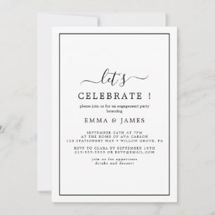 Minimalistische zwarte "Let's Celebrate" Uitnodigi Kaart