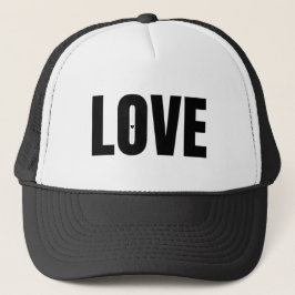 Minimalistische zwarte "LIEFDE" typografie Trucker Pet