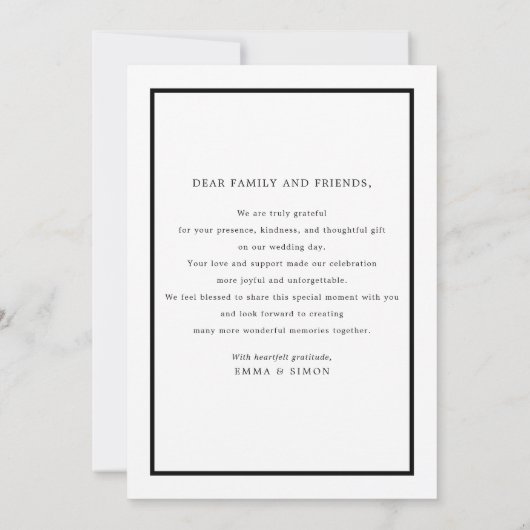 Minimalistische zwarte Lijst foto bruiloft Dank u Bedankkaart (Achterkant)