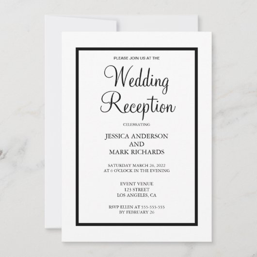 Minimalistische Zwarte Lijst Huwelijksreceptie  Kaart (Voorkant)