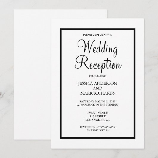 Minimalistische Zwarte Lijst Huwelijksreceptie  Kaart (Voorkant / Achterkant)