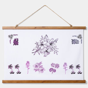 Minimalistische Zwarte Lily Botanische Lijn Kunst  Hangend Wandkleed