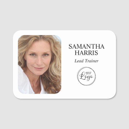 Minimalistische zwarte Logo en foto Naamplaatje (Voorkant)