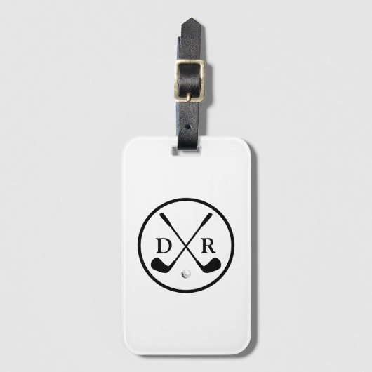 Minimalistische zwarte Logo en Monogram Golfspeler Bagagelabel (Voorkant (verticaal))