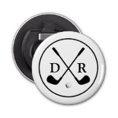 Minimalistische zwarte Logo en Monogram Golfspeler Button Flesopener (Voorkant)