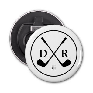 Minimalistische zwarte Logo en Monogram Golfspeler Button Flesopener