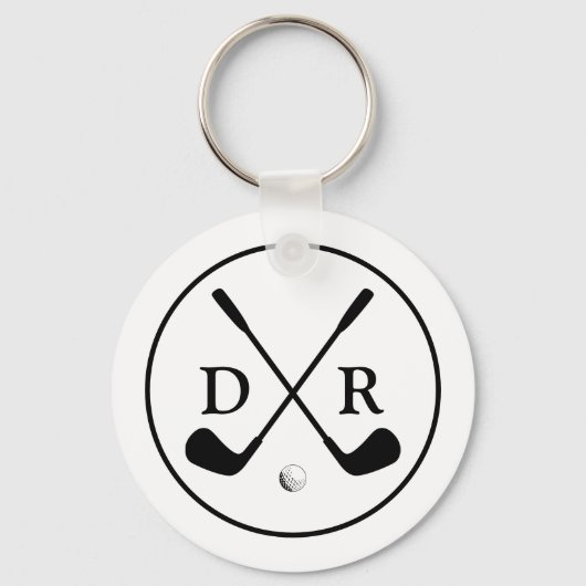 Minimalistische zwarte Logo en Monogram Golfspeler Sleutelhanger (Voorkant)