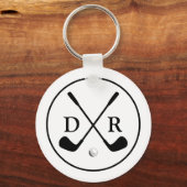 Minimalistische zwarte Logo en Monogram Golfspeler Sleutelhanger (Voorkant)