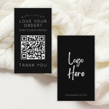 Minimalistische zwarte logo QR-code laat een revie