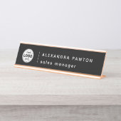 Minimalistische zwarte Logo werknemer Bureau Naambordje (Voorkant)