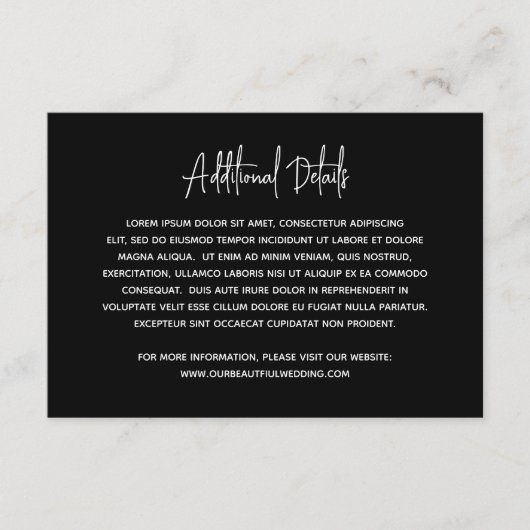 Minimalistische zwarte moderne bruiloft informatiekaartje (Voorkant)