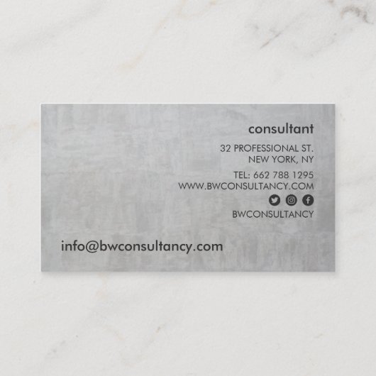 Minimalistische zwarte moderne grijze cement profe visitekaartje (Achterkant)