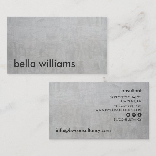Minimalistische zwarte moderne grijze cement profe visitekaartje (Voorkant / Achterkant)
