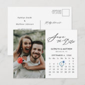 Minimalistische Zwarte Moderne Scriptie Foto Save Aankondigingskaart (Voorkant / Achterkant)