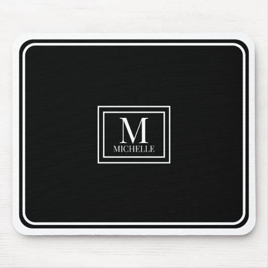 Minimalistische Zwarte Monogram Dubbele Rand Muismat (Voorkant)