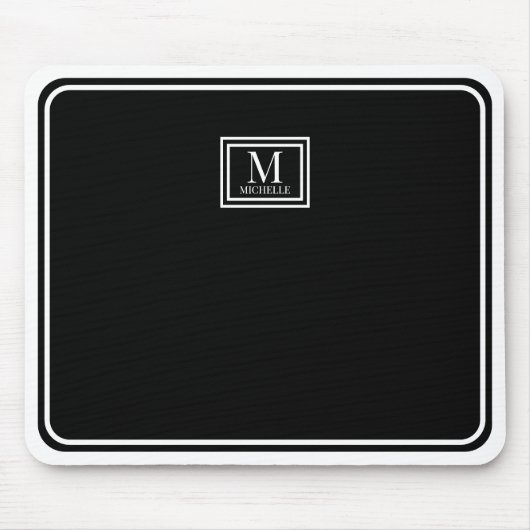 Minimalistische Zwarte Monogram Dubbele Rand Muismat (Voorkant)