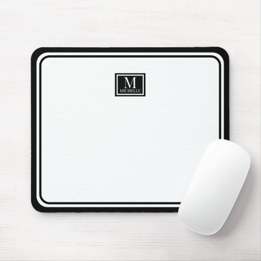 Minimalistische Zwarte Monogram Dubbele Rand Muismat (Met muis)