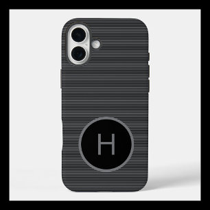 Minimalistische zwarte monogram met fijn lijnpatro iPhone 16 plus hoesje