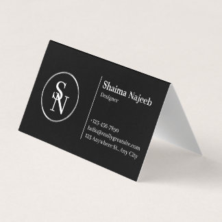 Minimalistische zwarte monogram zakelijke gevouwen visitekaartje