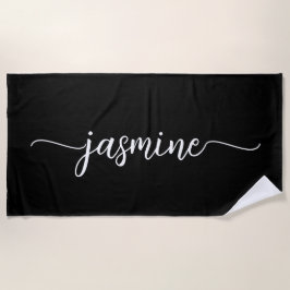 Minimalistische Zwarte Monogramnaam Groot Schrift Strandlaken