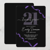 Minimalistische zwarte Paarse strips 21e verjaarda Kaart (Voorkant / Achterkant)