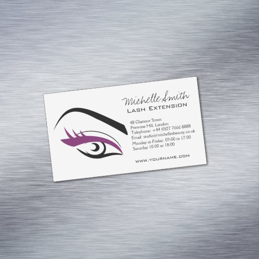 Minimalistische zwarte paarse wimper extensie make magnetisch visitekaartje (Voorbeeld)