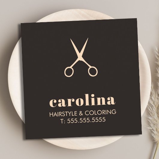 Minimalistische zwarte pastelschaar Haarstylist Vierkante Visitekaartje