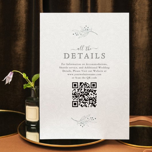 Minimalistische zwarte pluche witte paisley RSVP  Kaart