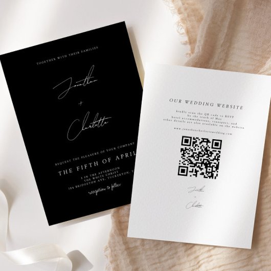 Minimalistische zwarte QR-code bruiloft Kaart