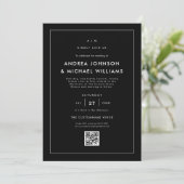 Minimalistische Zwarte QR Code Huwelijk Kaart (Staand voorkant)