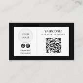 Minimalistische zwarte QR-code Sociaal Logo Visite Visitekaartje (Voorkant)