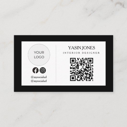 Minimalistische zwarte QR-code Sociaal Logo Visite Visitekaartje (Voorkant)