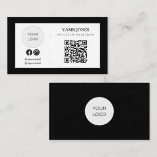 Minimalistische Zwarte QR Code Sociale Logo Zakeli Visitekaartje