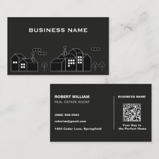 Minimalistische Zwarte QR Code Vastgoed Makelaar Visitekaartje