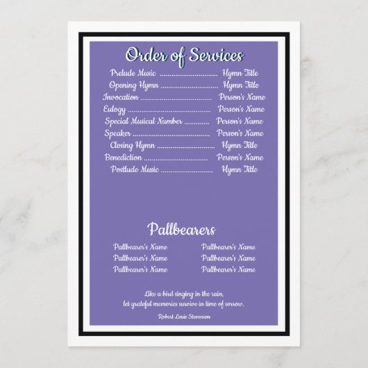 Minimalistische zwarte rand Paarse naam Quote Uitv Programmakaart (Achterkant)