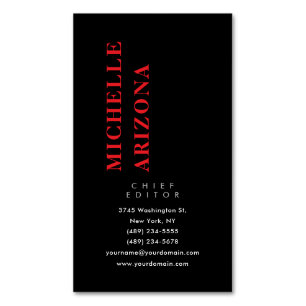 Minimalistische Zwarte Rood & Witte Professionele  Magnetisch Visitekaartje