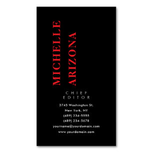 Minimalistische Zwarte Rood & Witte Professionele  Magnetisch Visitekaartje