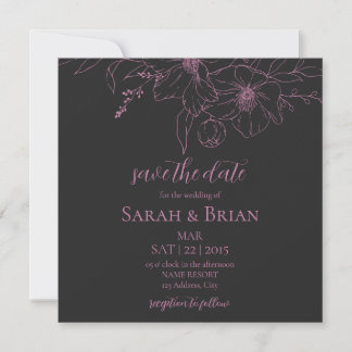 Minimalistische zwarte roze vierkante save the dat date