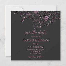 Minimalistische zwarte roze vierkante save the dat save the date