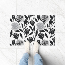 Minimalistische zwarte rozen met lichtgrijze stele deurmat