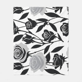 Minimalistische zwarte rozen met lichtgrijze stele fleece deken