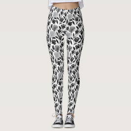 Minimalistische zwarte rozen met lichtgrijze stele leggings