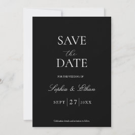 Minimalistische zwarte save the date uitnodiging