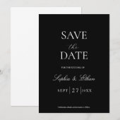 Minimalistische zwarte Save The Date-uitnodiging Kaart (Voorkant / Achterkant)