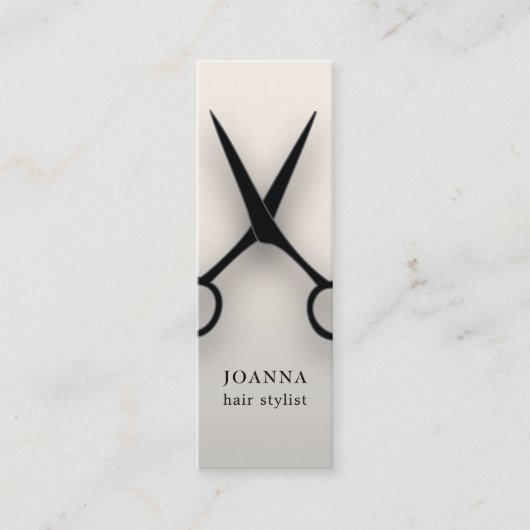 Minimalistische zwarte schaar-haarlijst mini visitekaartje (Voorkant)