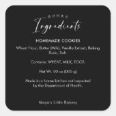 Minimalistische Zwarte Script Bakkerij Ingrediënte Vierkante Sticker (Voorkant)