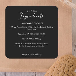 Minimalistische Zwarte Script Bakkerij Ingrediënte Vierkante Sticker