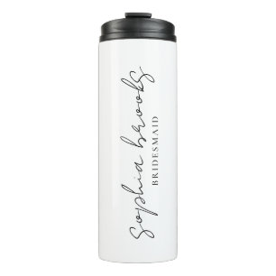Minimalistische zwarte script bruidsmeisje huwelij thermosbeker