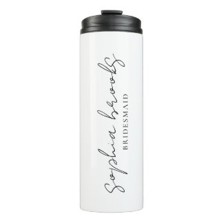 Minimalistische zwarte script bruidsmeisje huwelij thermosbeker